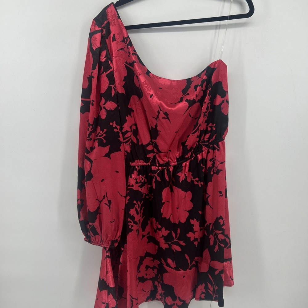 Crystal Doll Black & Hot Pink Floral One-Shoulder Mini Dress Size 13 Whimsgoth